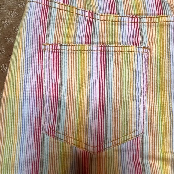 Maeve Anthropologie Size 8 Rainbow Striped Stretch Denim Mini Skirt Buttonfly - Picture 13 of 13